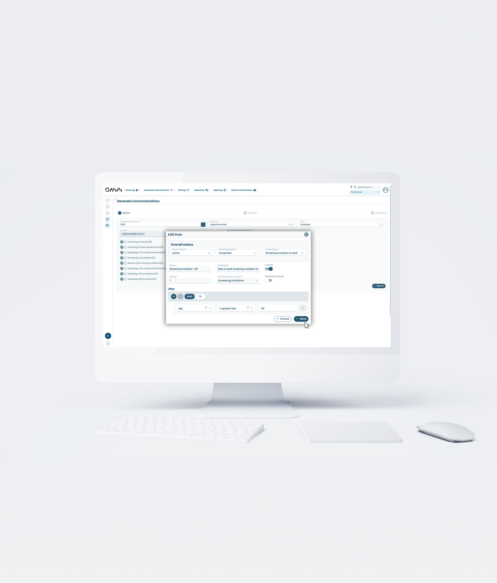 Picture of a computer displaying the Oasis interface.