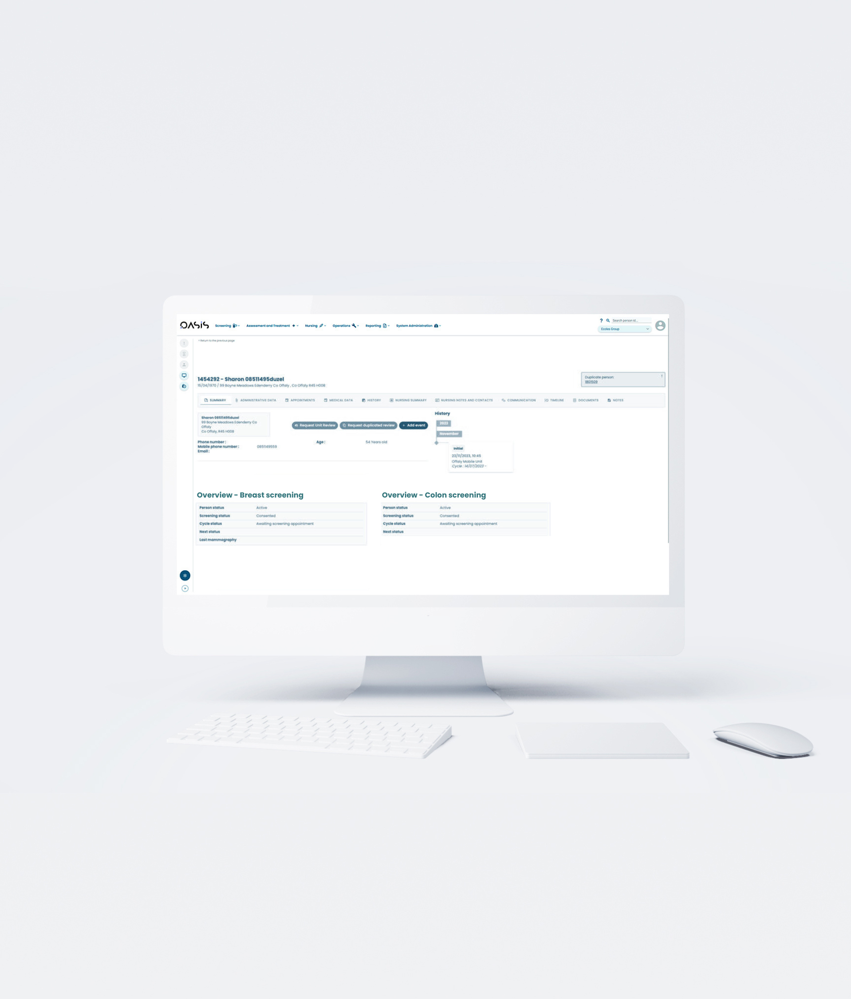 Picture of a screen computer with the Oasis interface on it.