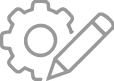 Icon of a pen and a cogwheel.